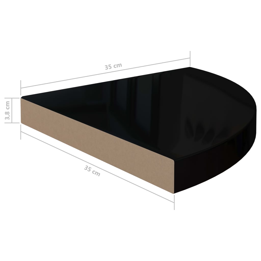 Eck-Schweberegale 2 Stk. Hochglanz-Schwarz 35x35x3,8 cm MDF