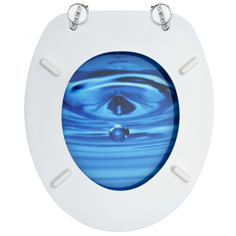 Toilettensitze mit Deckel 2 Stk. MDF Blau Wassertropfen-Design