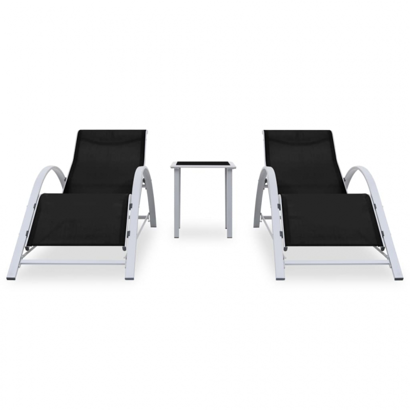 Sonnenliegen 2 Stk. mit Tisch Aluminium Schwarz