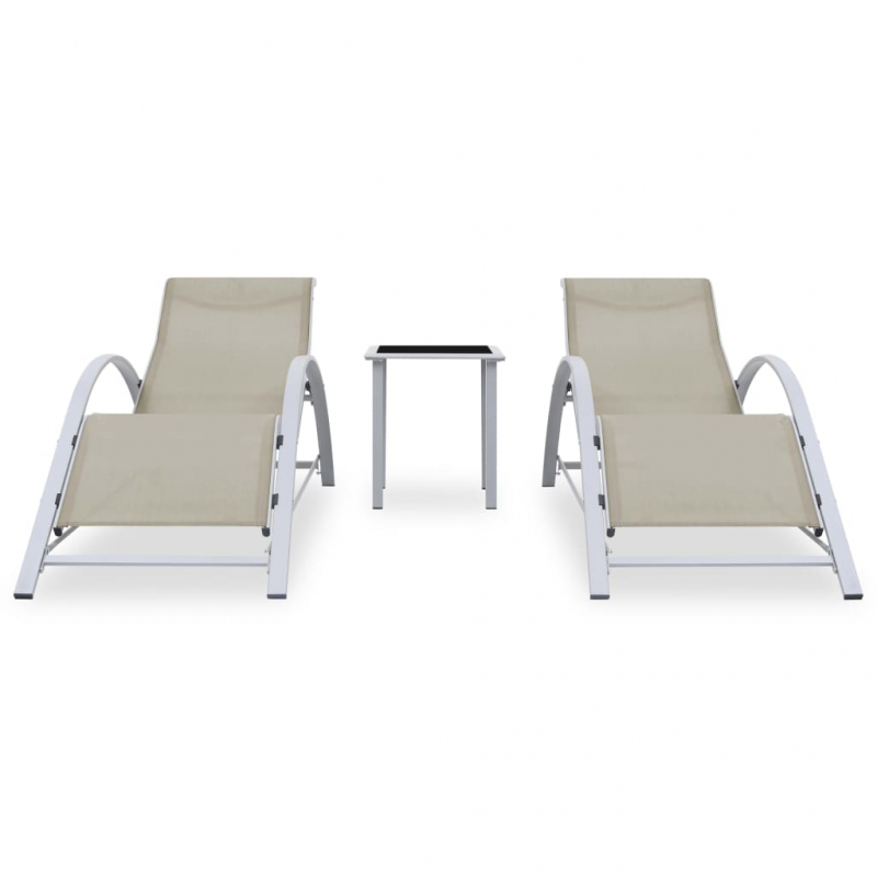 Sonnenliegen 2 Stk. mit Tisch Aluminium Cremeweiß