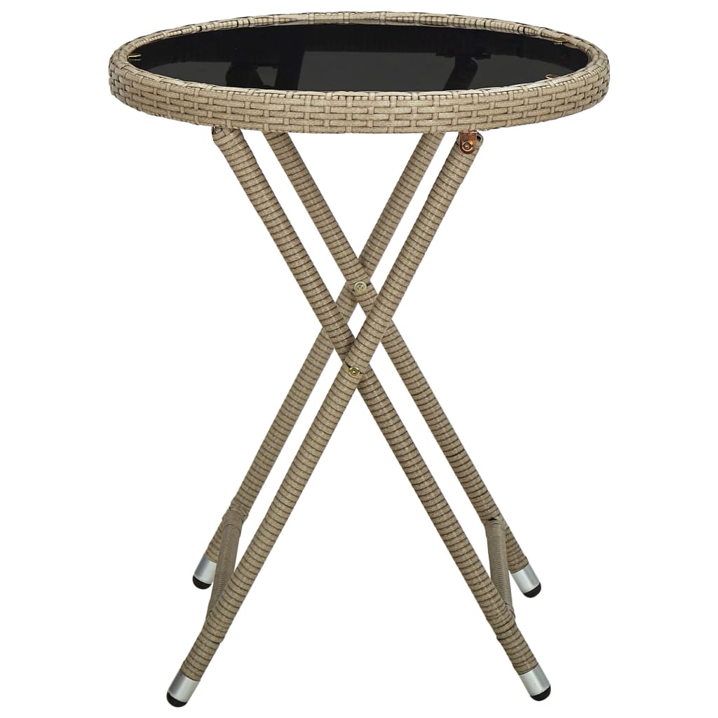 Beistelltisch Beige 60 cm Poly Rattan und Hartglas