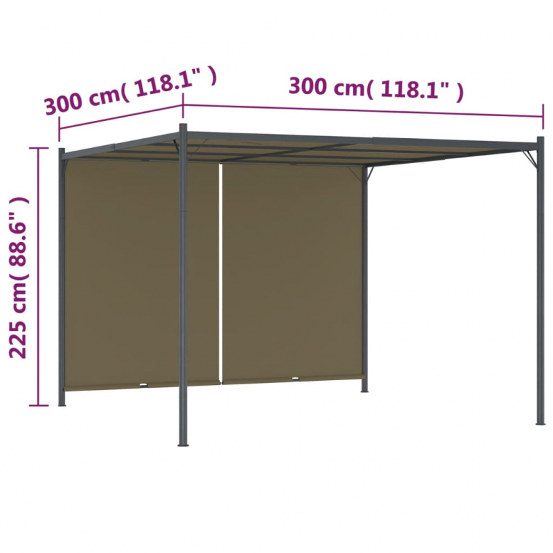 Gartenpergola mit Ausziehbarem Dach 3x3 m Taupe 180 g/m²