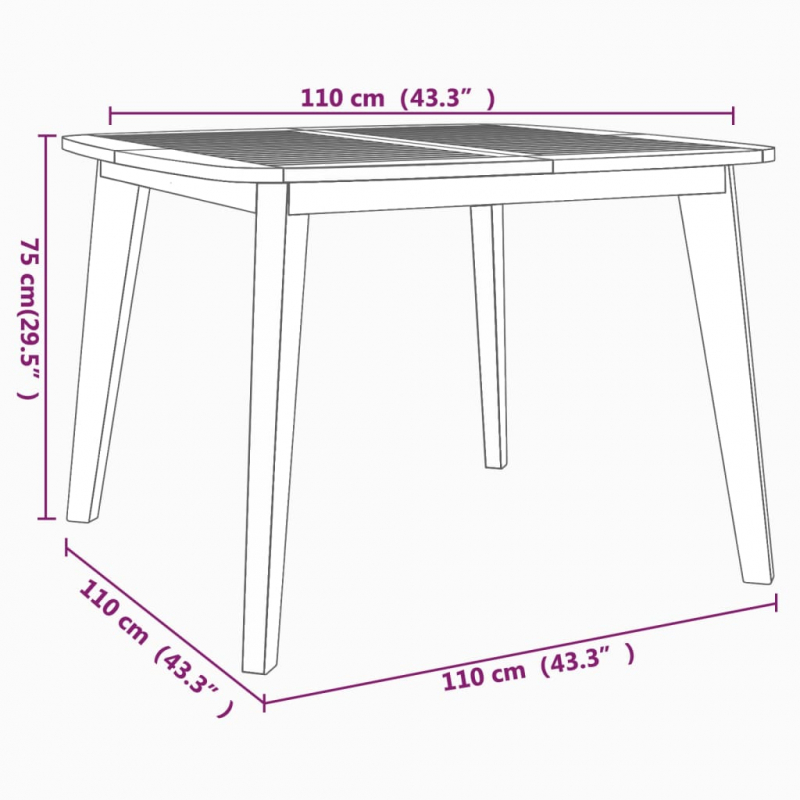 Gartentisch 110x110x75 cm Massivholz Akazie