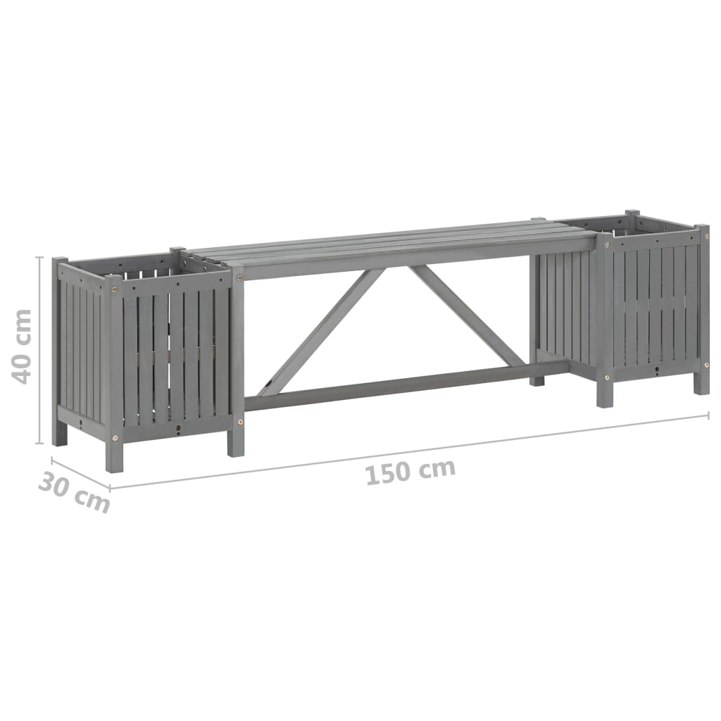 Gartenbank mit 2 Pflanzkübeln 150 cm Massivholz Akazie Grau