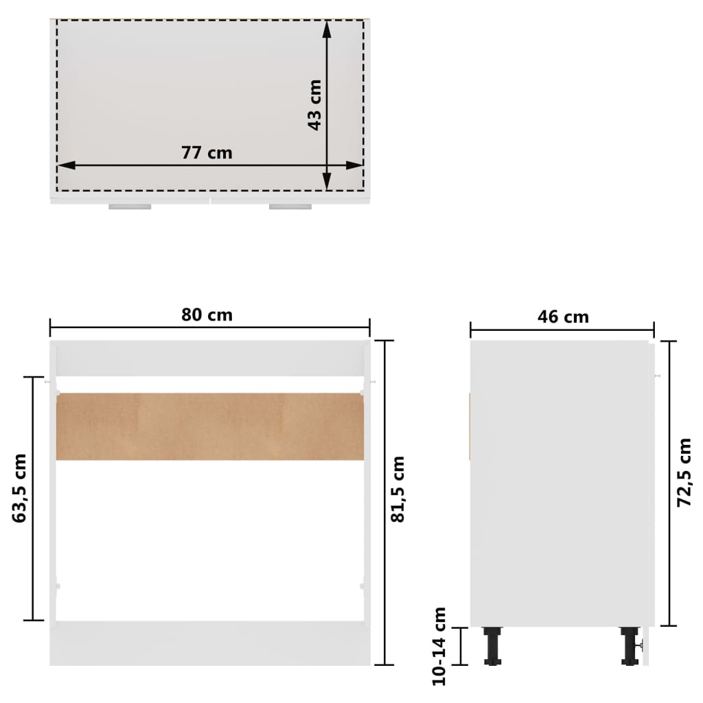 Spülenunterschrank Hochglanz-Weiß 80x46x81,5 cm Holzwerkstoff