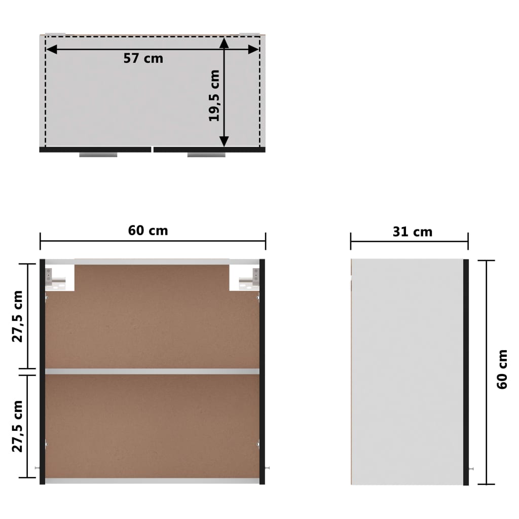 Hängeschrank Schwarz 60x31x60 cm Holzwerkstoff