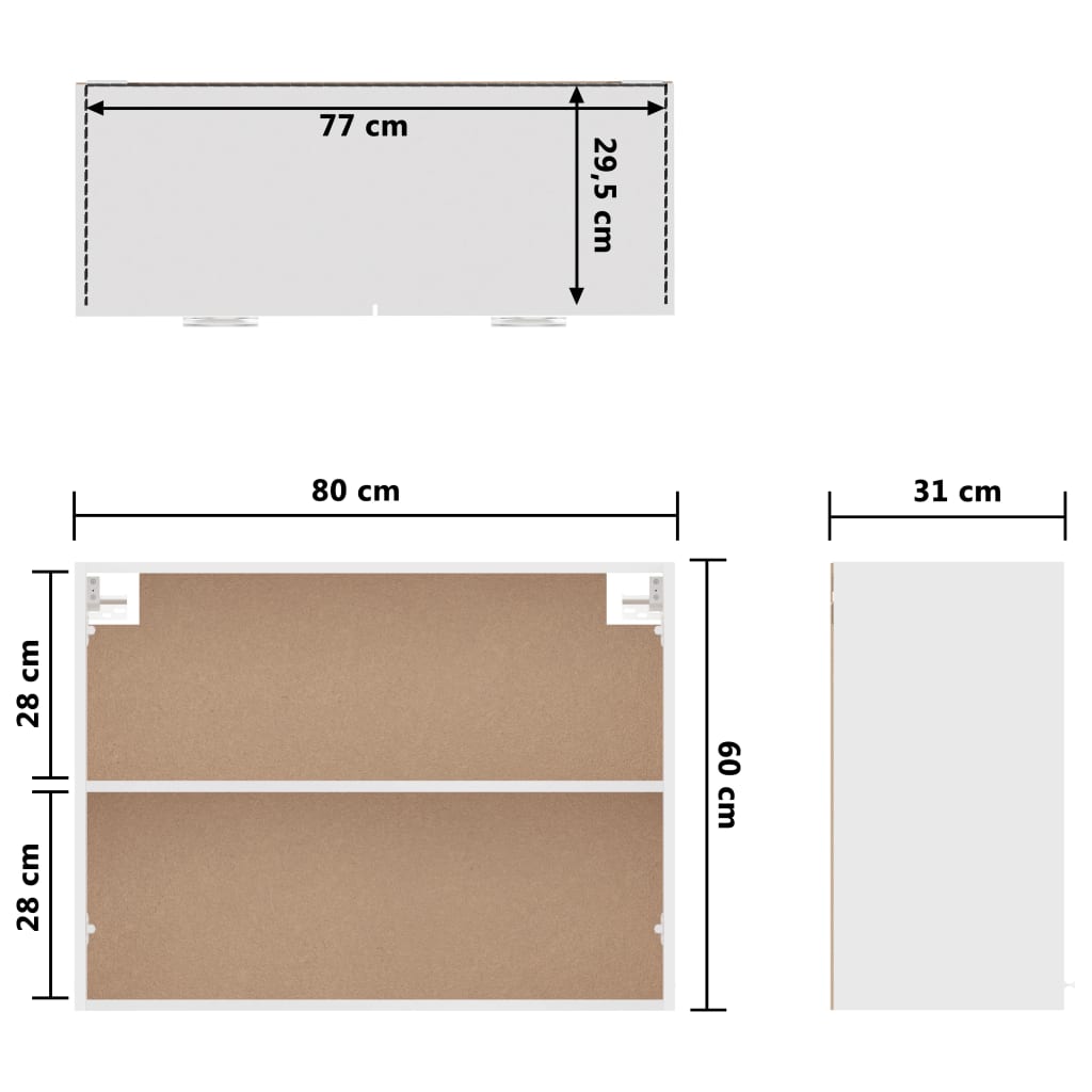 Hängeschrank Hochglanz-Weiß 80x31x60 cm Holzwerkstoff