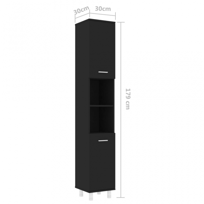 Badezimmerschrank Schwarz 30x30x179 cm Holzwerkstoff