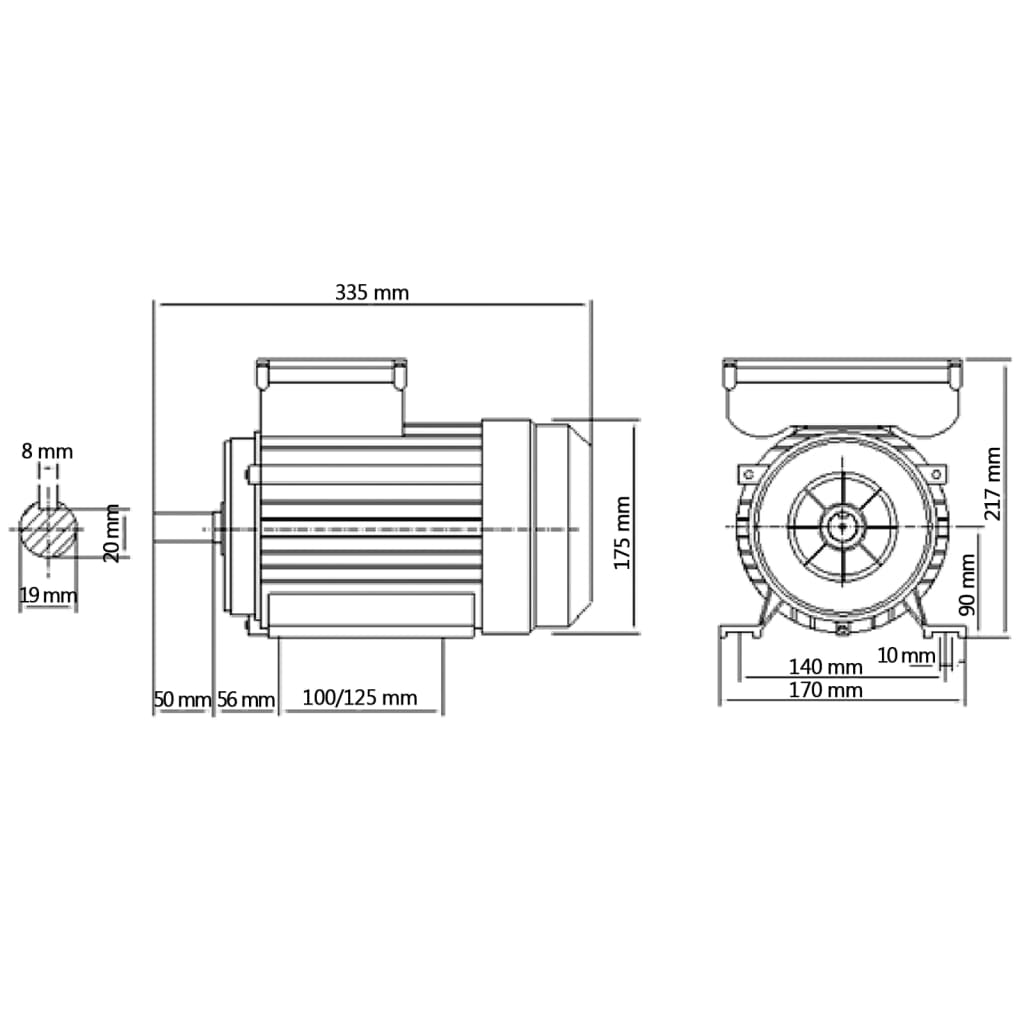 Einphasen-Elektromotor Aluminium 1,5 kW 2 PS 2-polig 2800 U/min