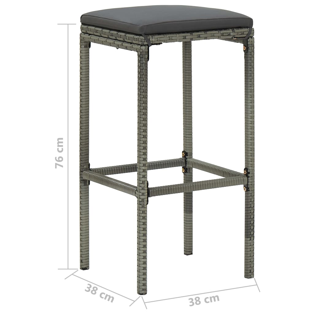 Barhocker mit Kissen 4 Stk. Grau Poly Rattan