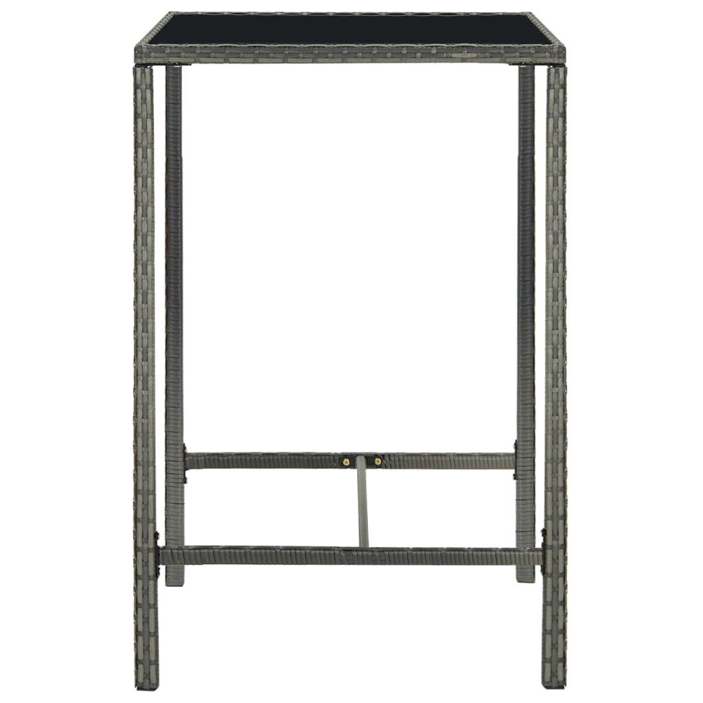 Garten-Bartisch Grau 70x70x110 cm Poly Rattan und Glas