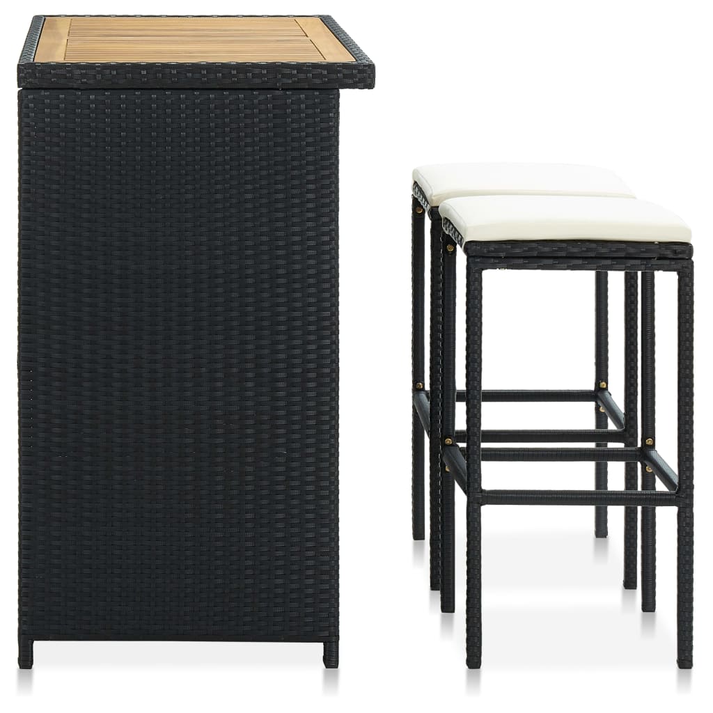 3-tlg. Bar-Set Poly Rattan Schwarz