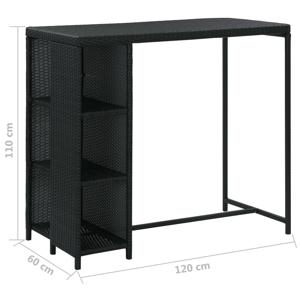 Bartisch mit Regal Schwarz 120x60x110 cm Poly Rattan