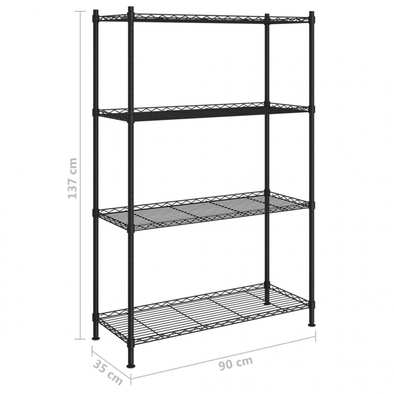 Lagerregal mit 4 Böden 90x35x137 cm Schwarz 200 kg