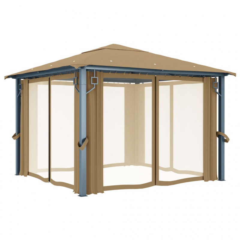 Pavillon mit Vorhang 300x300 cm Taupe Aluminium