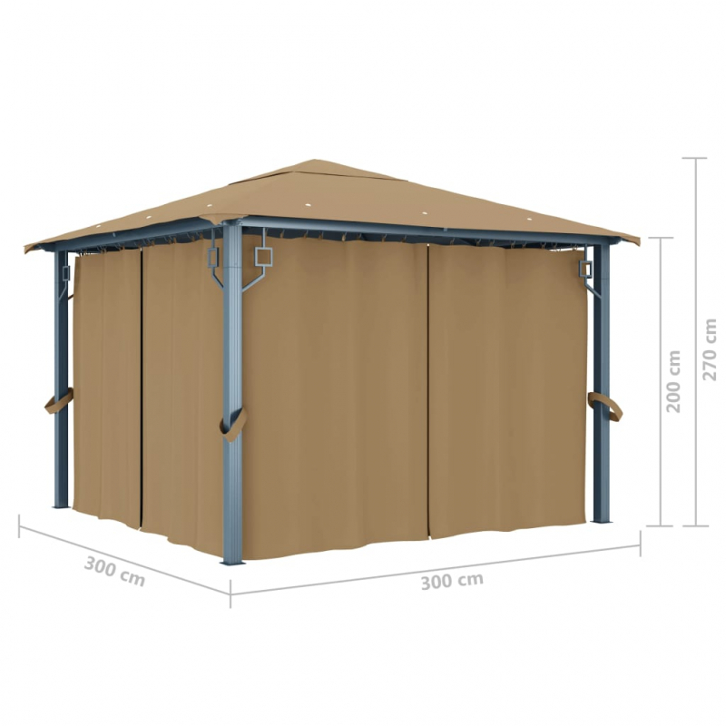 Pavillon mit Vorhang 300x300 cm Taupe Aluminium