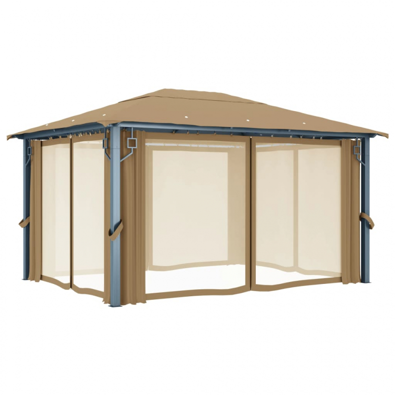 Pavillon mit Vorhang 400x300 cm Taupe Aluminium