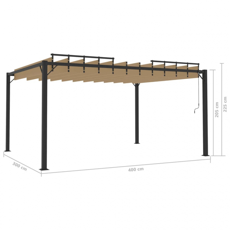 Pavillon mit Lamellendach 3x4 m Taupe Stoff und Aluminium