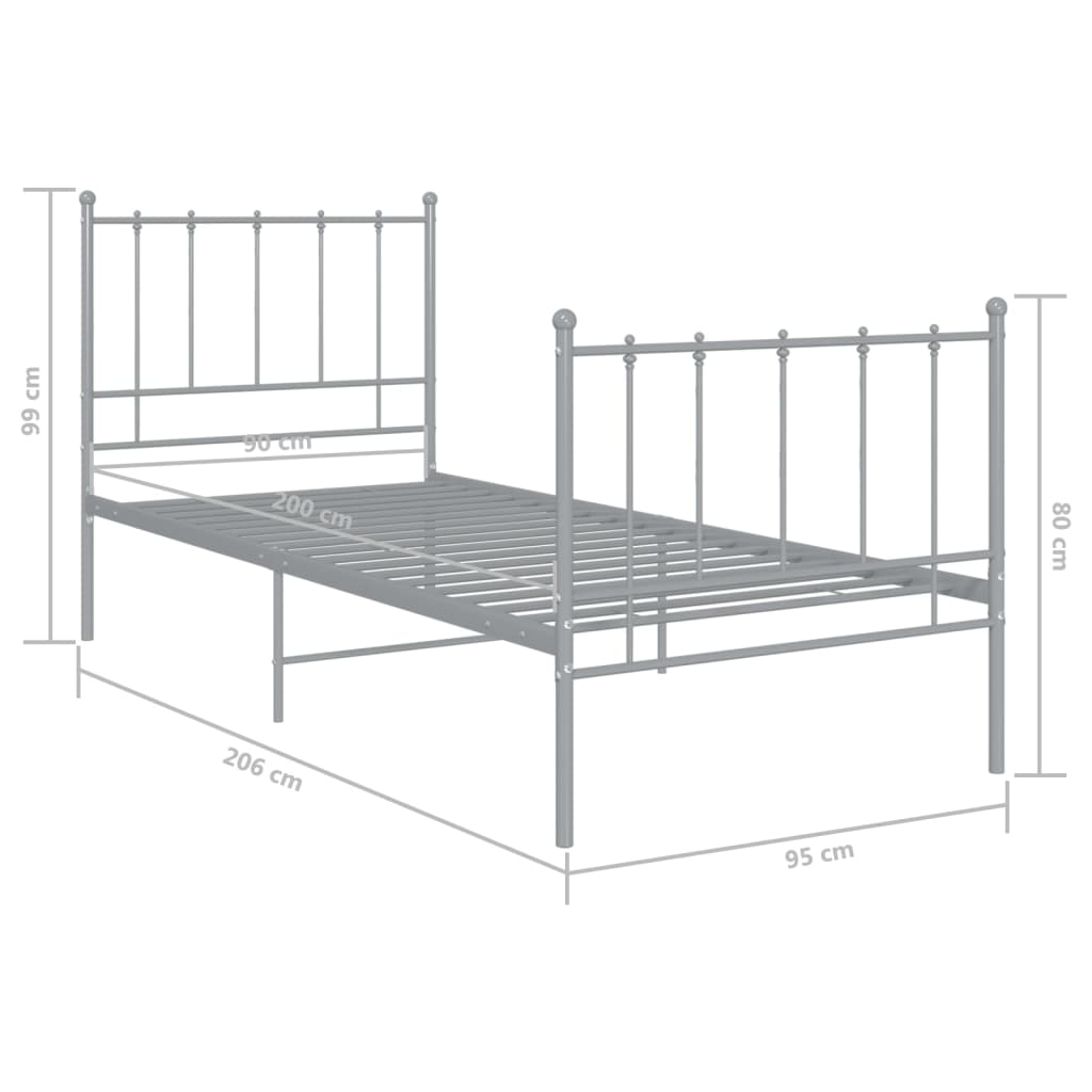 Bett Grau Metall 90x200 cm