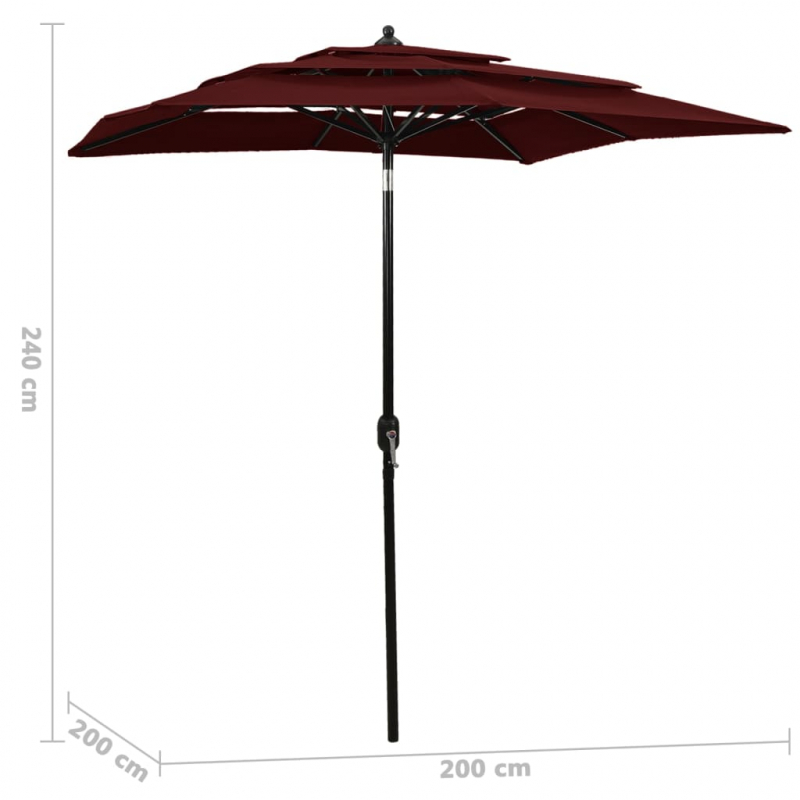 Sonnenschirm mit Aluminium-Mast 3-lagig Bordeauxrot 2x2 m