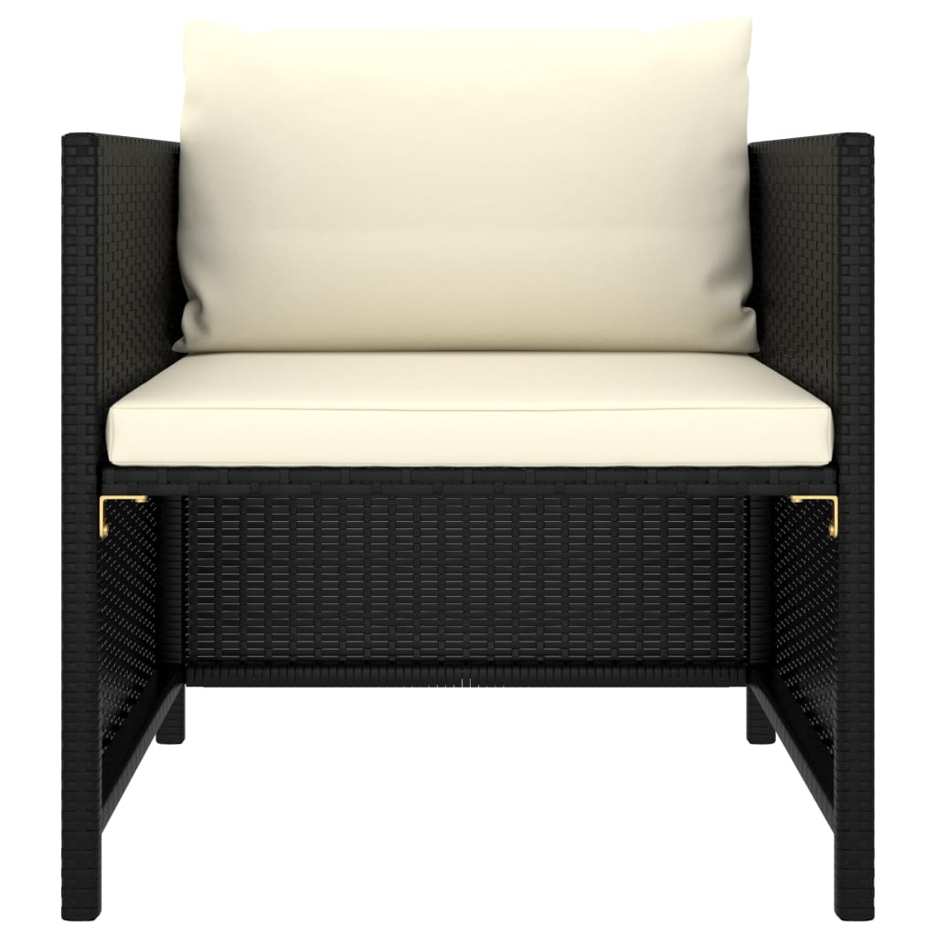 4-tlg. Garten-Sofagarnitur mit Auflagen Schwarz Poly Rattan