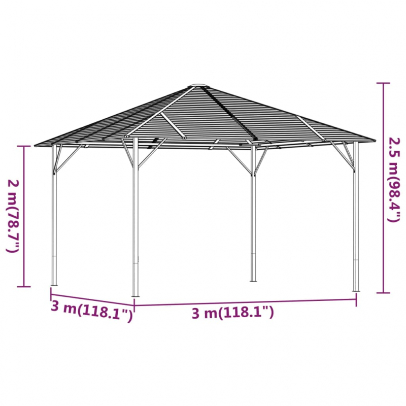 Pavillon mit Dach 3x3 m Anthrazit