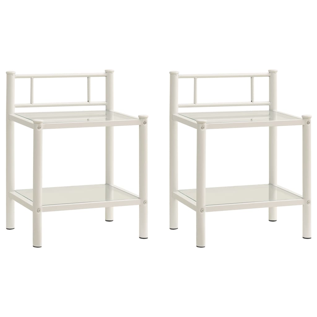 Nachttische 2 Stk. Weiß Transparent Metall und Glas