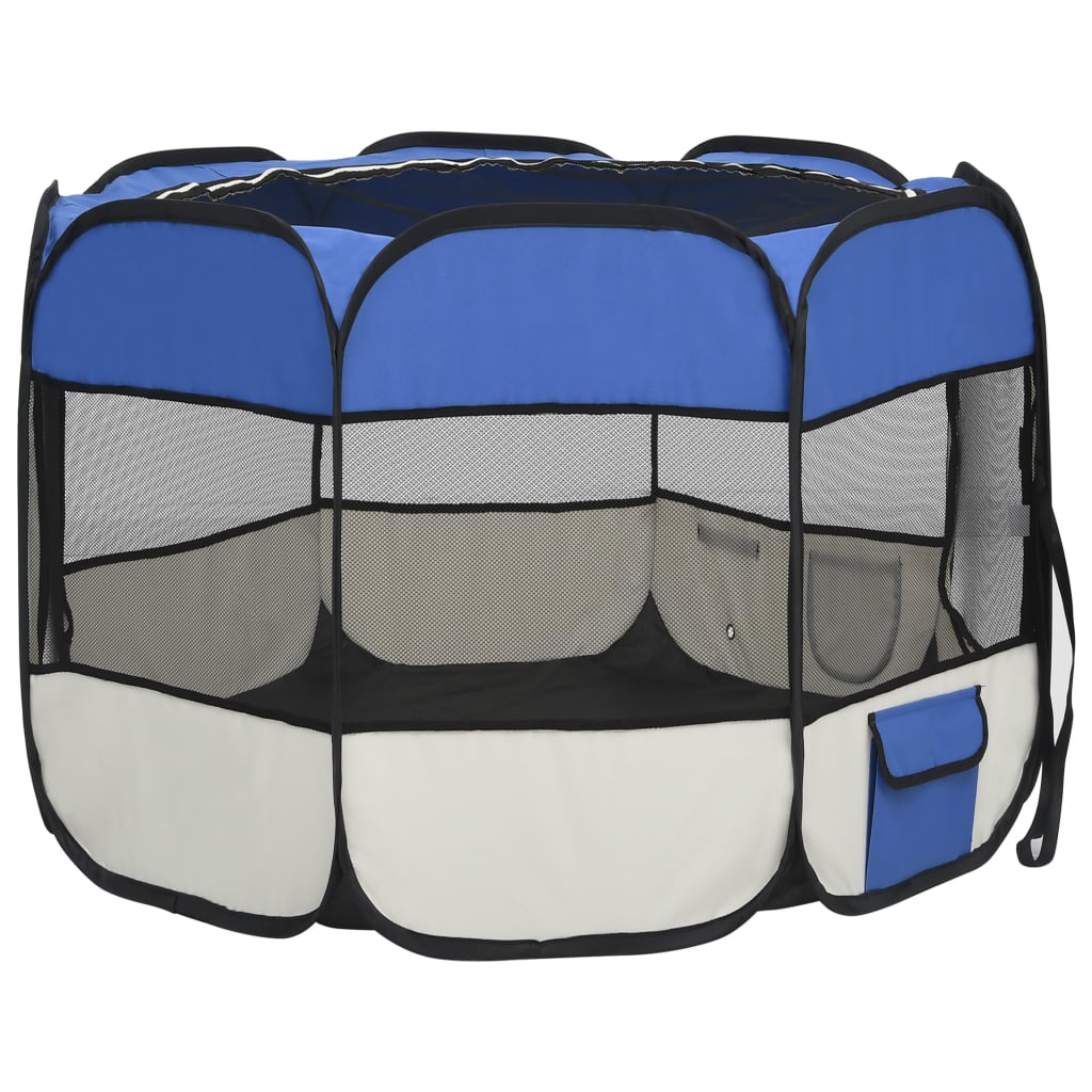 Faltbarer Welpenlaufstall mit Tragetasche Blau 90x90x58 cm