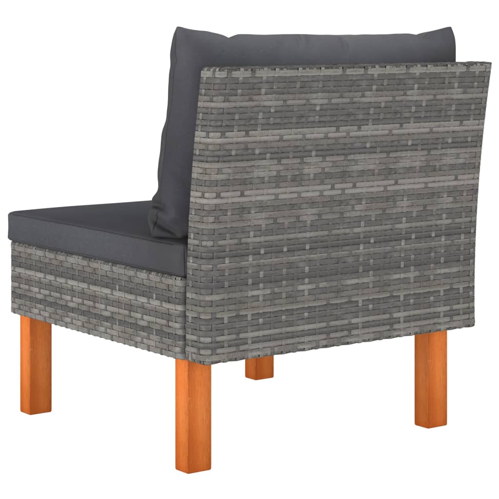 Mittelsofa Poly Rattan und Eukalyptus Massivholz