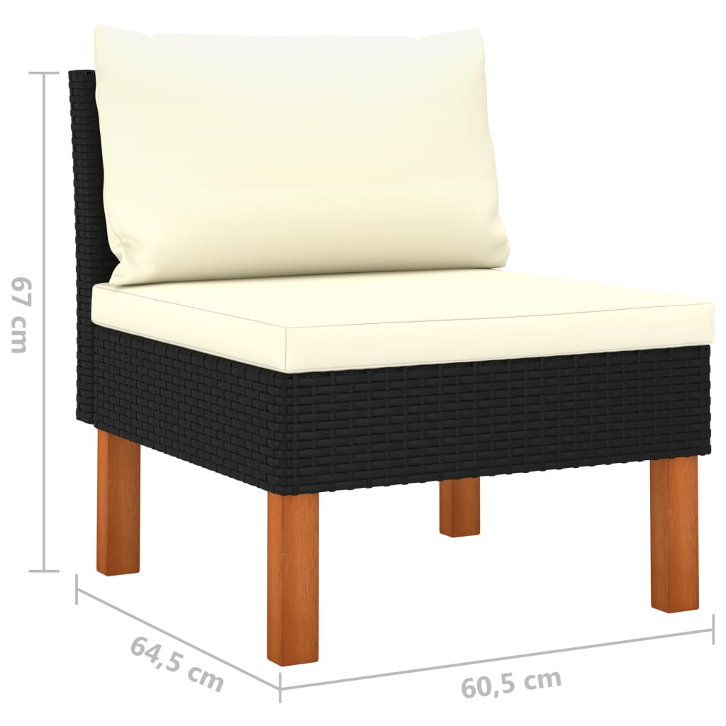 Mittelsofa Poly Rattan und Eukalyptus Massivholz