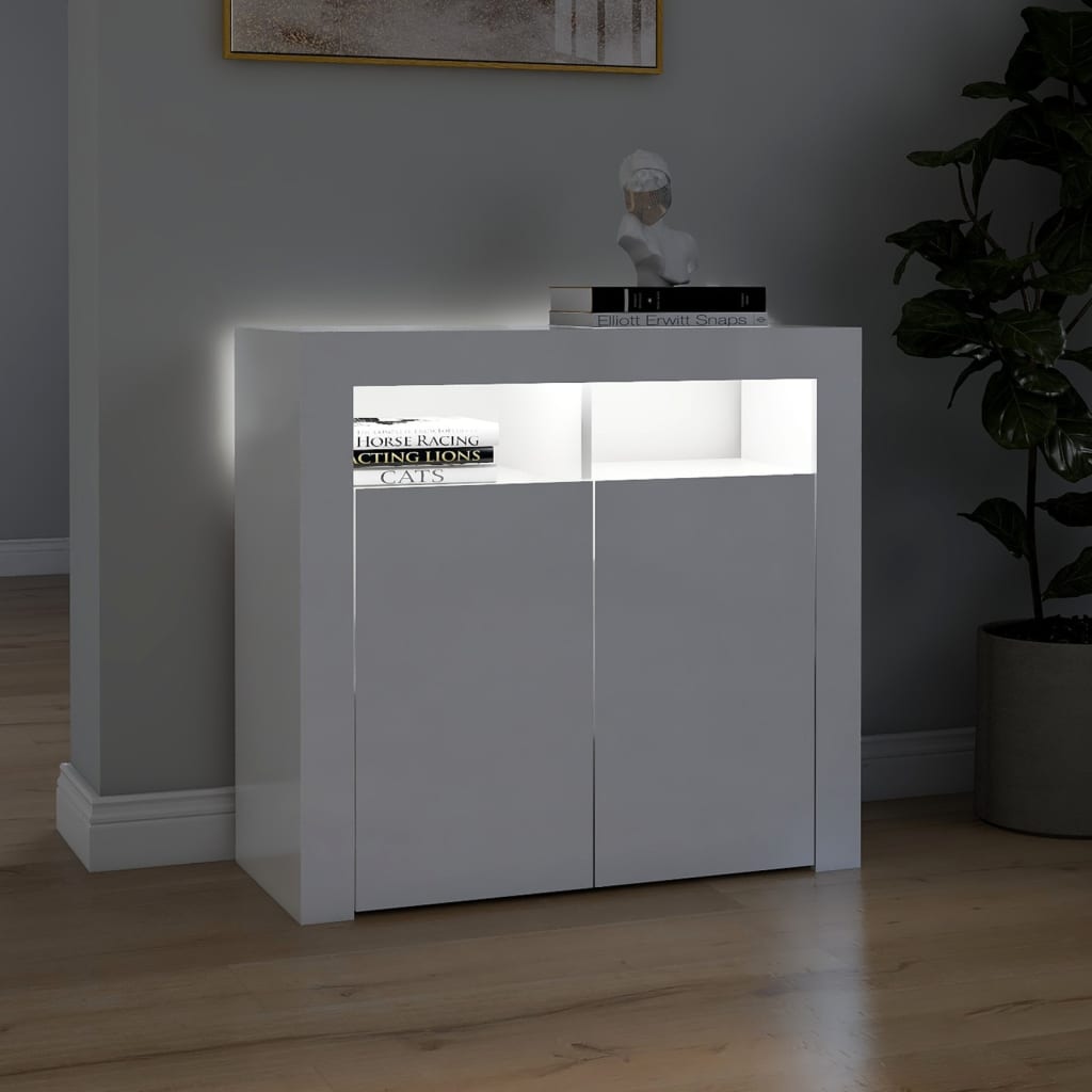 Sideboard mit LED-Leuchten Hochglanz-Weiß 80x35x75 cm