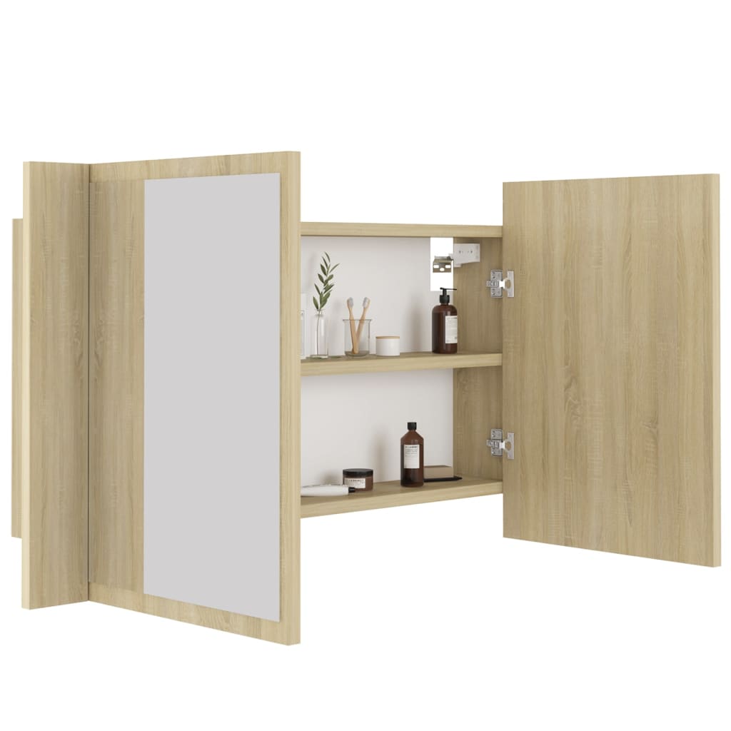 LED-Bad-Spiegelschrank Sonoma-Eiche 80x12x45 cm Acryl