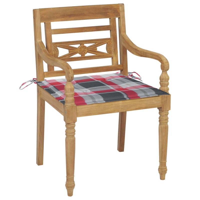 Batavia-Stühle 2 Stk. Rote Karomuster-Kissen Teak Massivholz