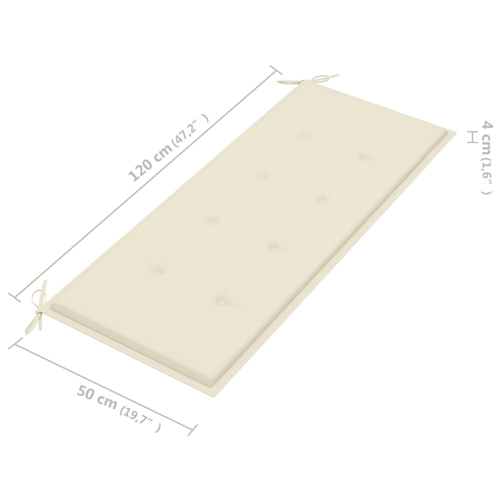 Batavia-Gartenbank mit Cremeweißem Kissen 120cm Teak Massivholz