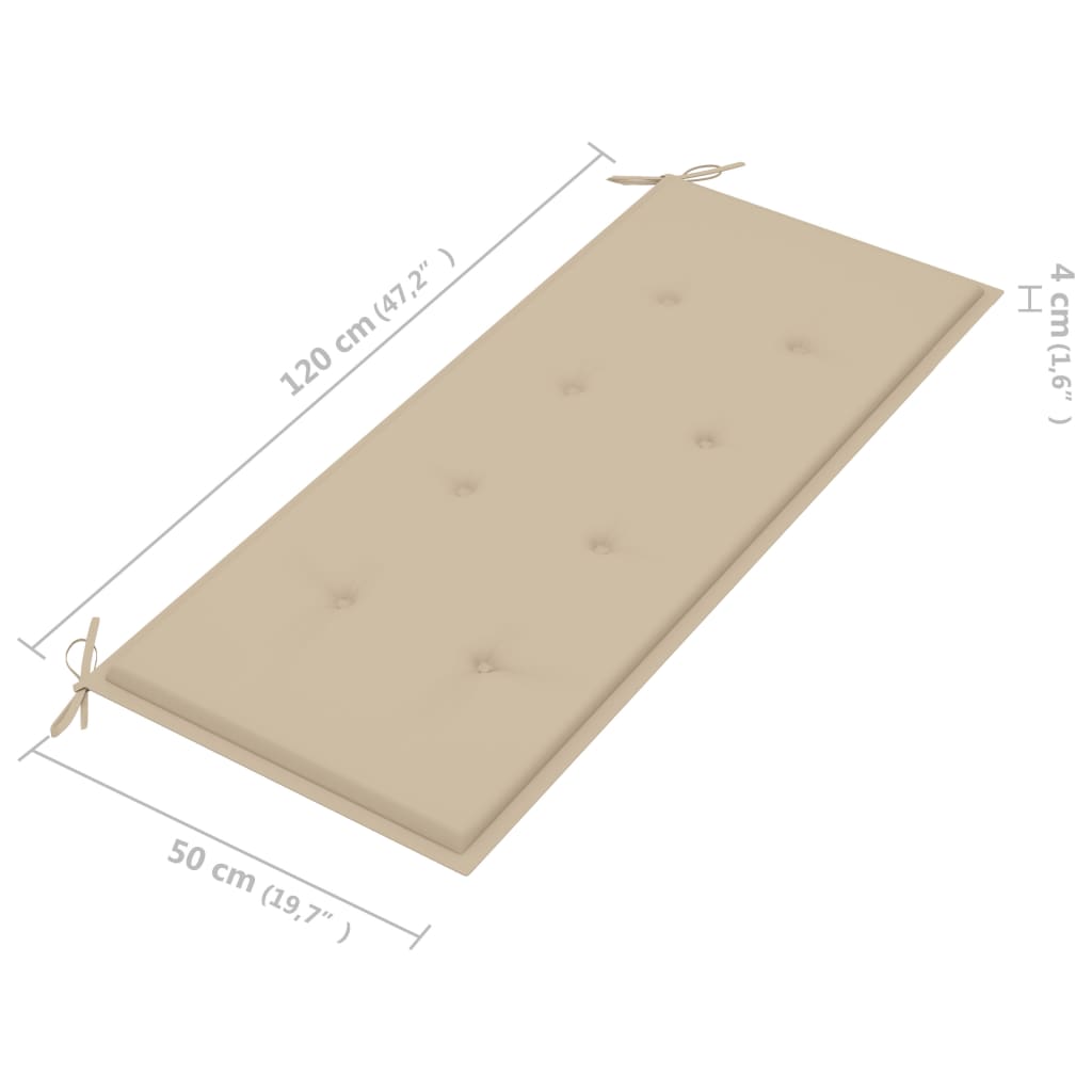 Batavia-Gartenbank mit Beigem Kissen 120 cm Teak Massivholz