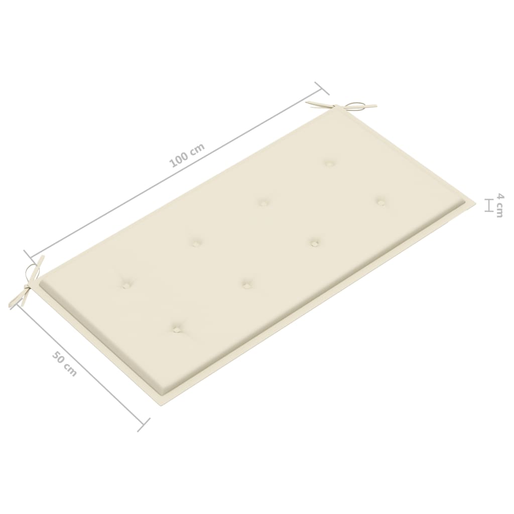 Gartenbank mit Cremeweißer Auflage 112 cm Massivholz Teak