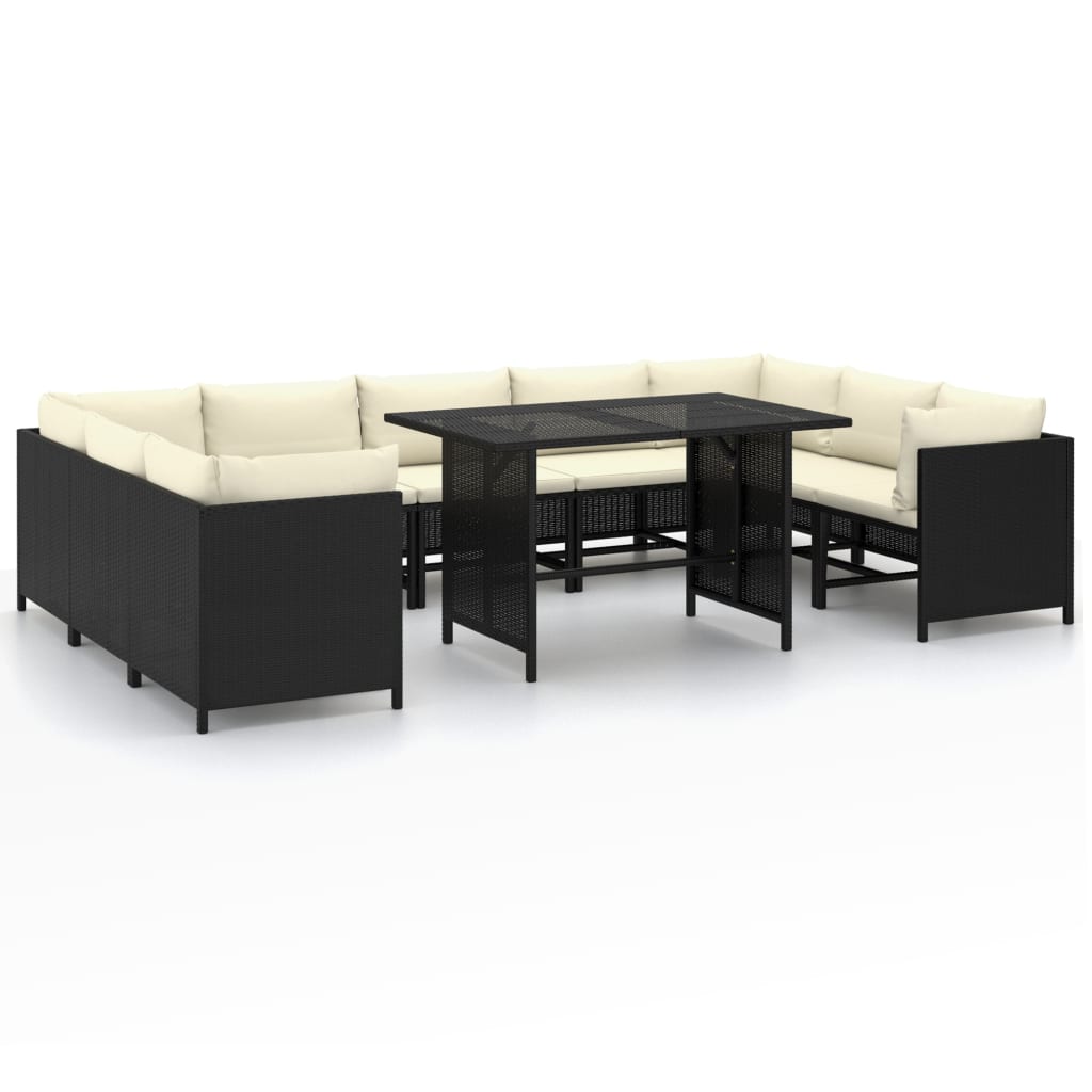 10-tlg. Garten-Lounge-Set mit Kissen Poly Rattan Schwarz