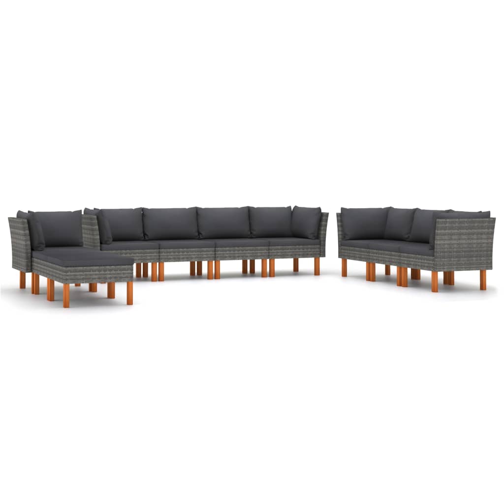 10-tlg. Garten-Lounge-Set mit Kissen Poly Rattan Grau