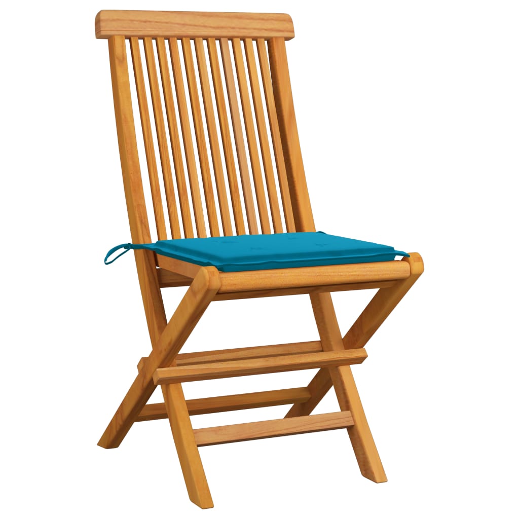 Gartenstühle mit Königsblauen Kissen 6 Stk. Massivholz Teak
