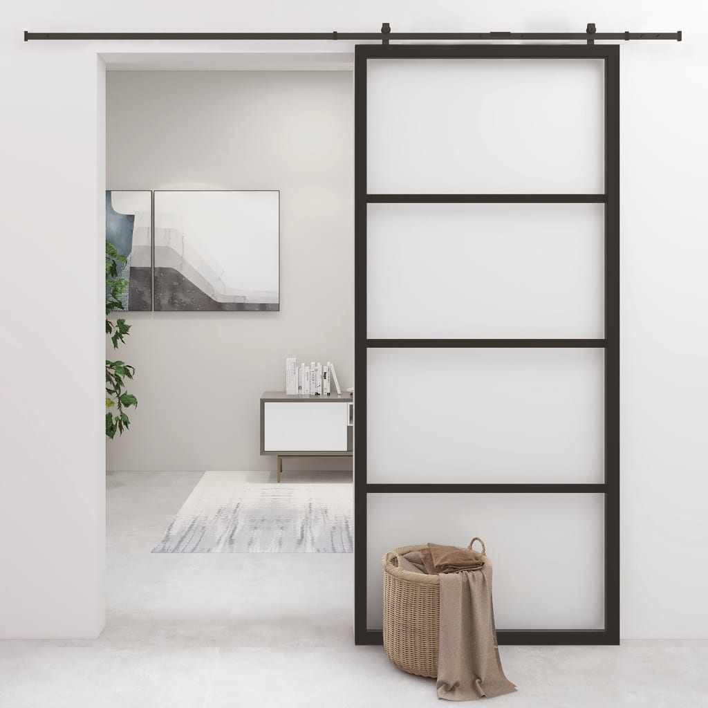 Schiebetür Aluminium und ESG Glas 90x205 cm Schwarz