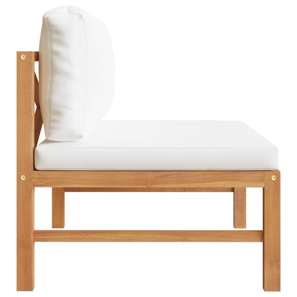 Mittelsofa mit Creme Kissen Teak Massivholz