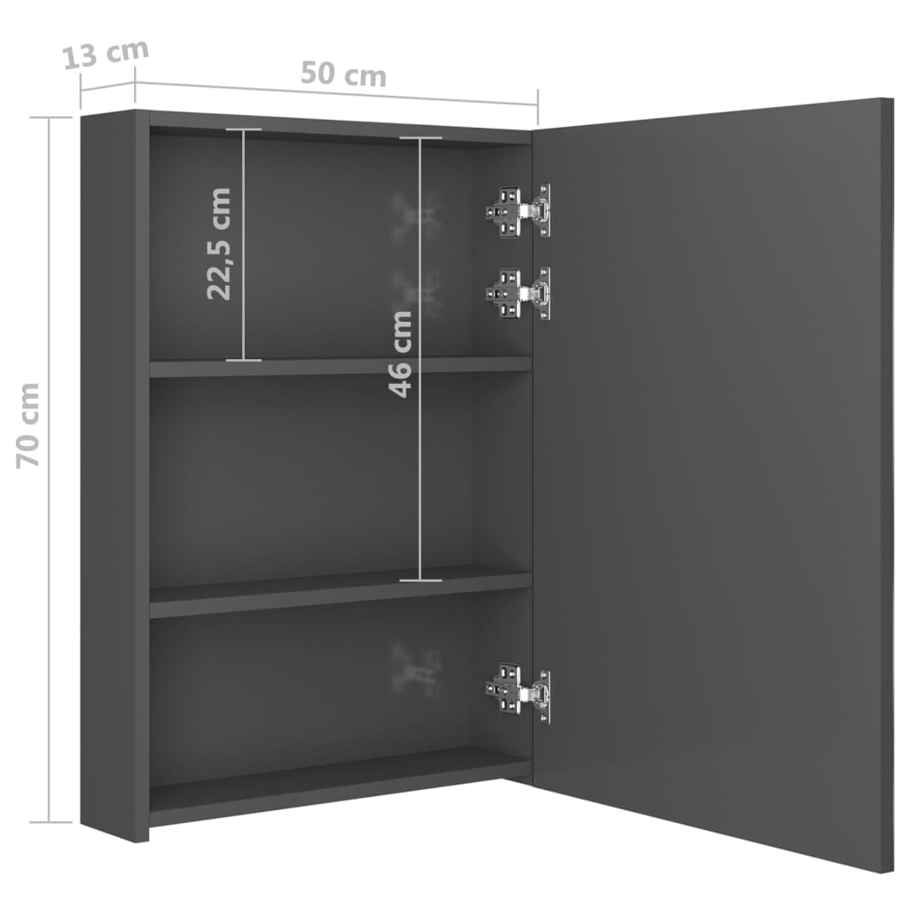 LED-Bad-Spiegelschrank Glänzendes Grau 50x13x70 cm