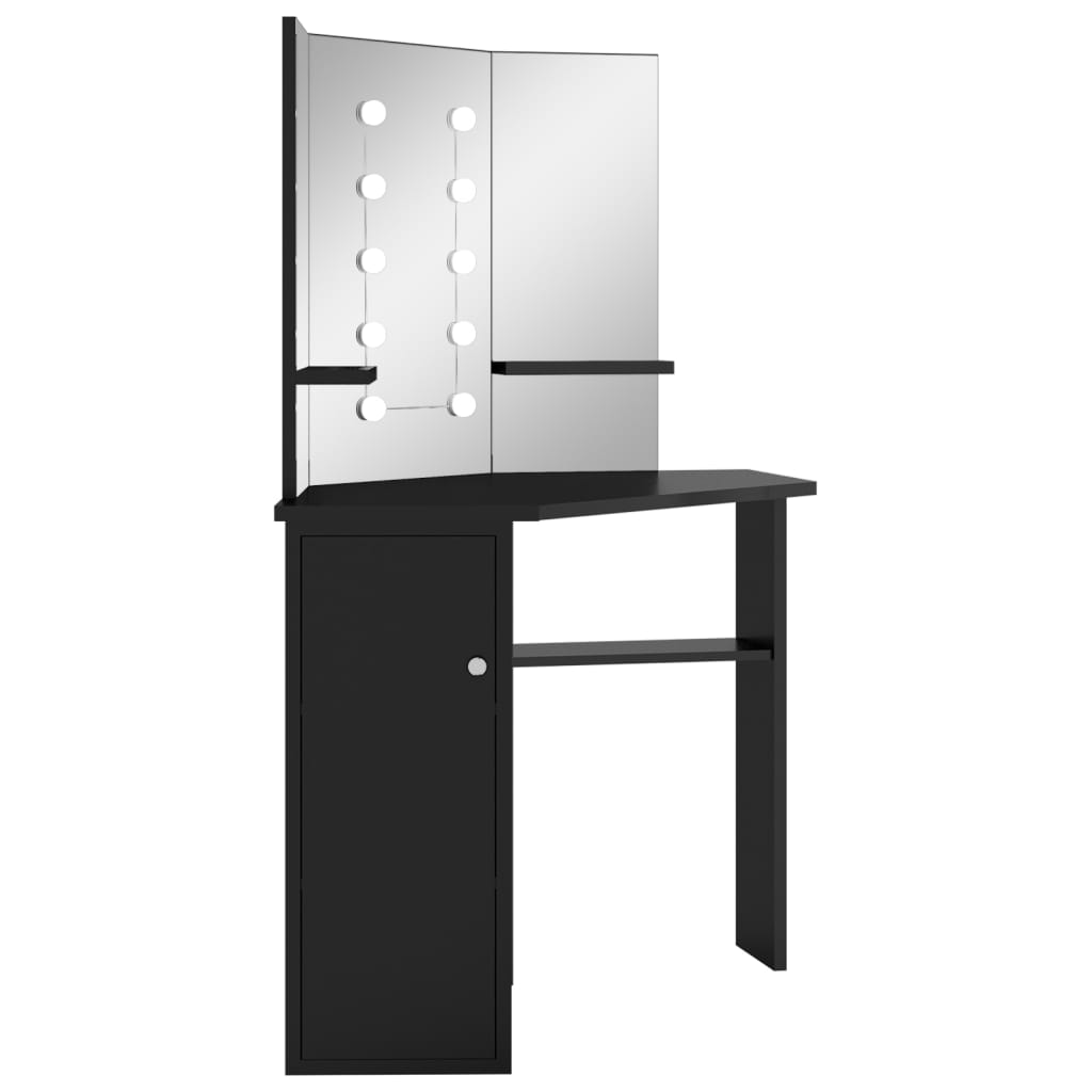 Eck-Schminktisch mit LED Schwarz 111x54x141,5 cm