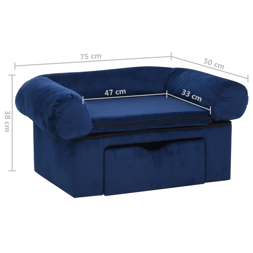 Hundesofa mit Schublade Blau 75x50x38 cm Plüsch