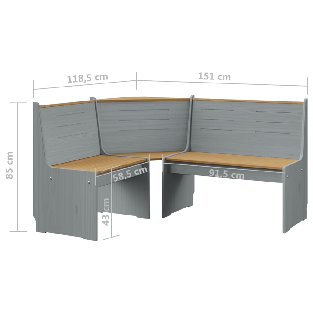 Eckbank REINE 151 cm Honigbraun und Grau Massivholz Kiefer