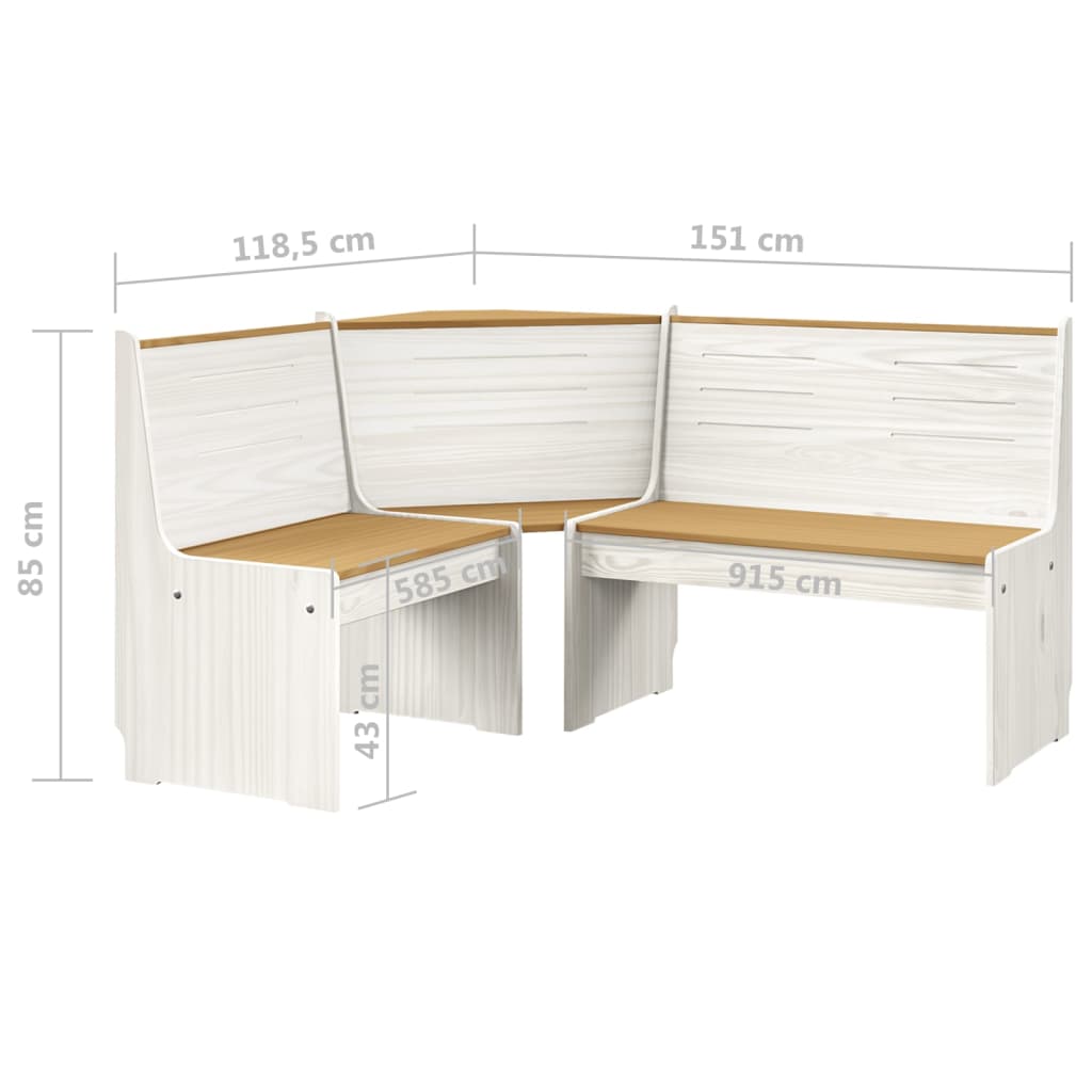 Eckbank REINE 151 cm Honigbraun und Weiß Massivholz Kiefer