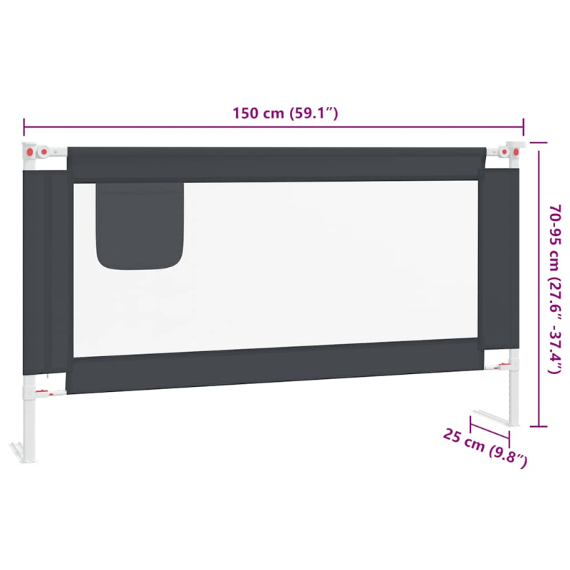 Kleinkind-Bettschutzgitter Dunkelgrau 150x25 cm Stoff