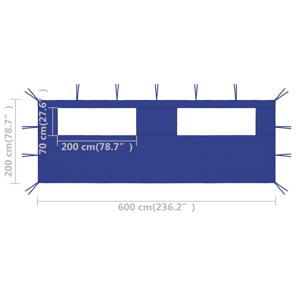 Pavillon-Seitenwand mit Fenstern 6x2 m Blau