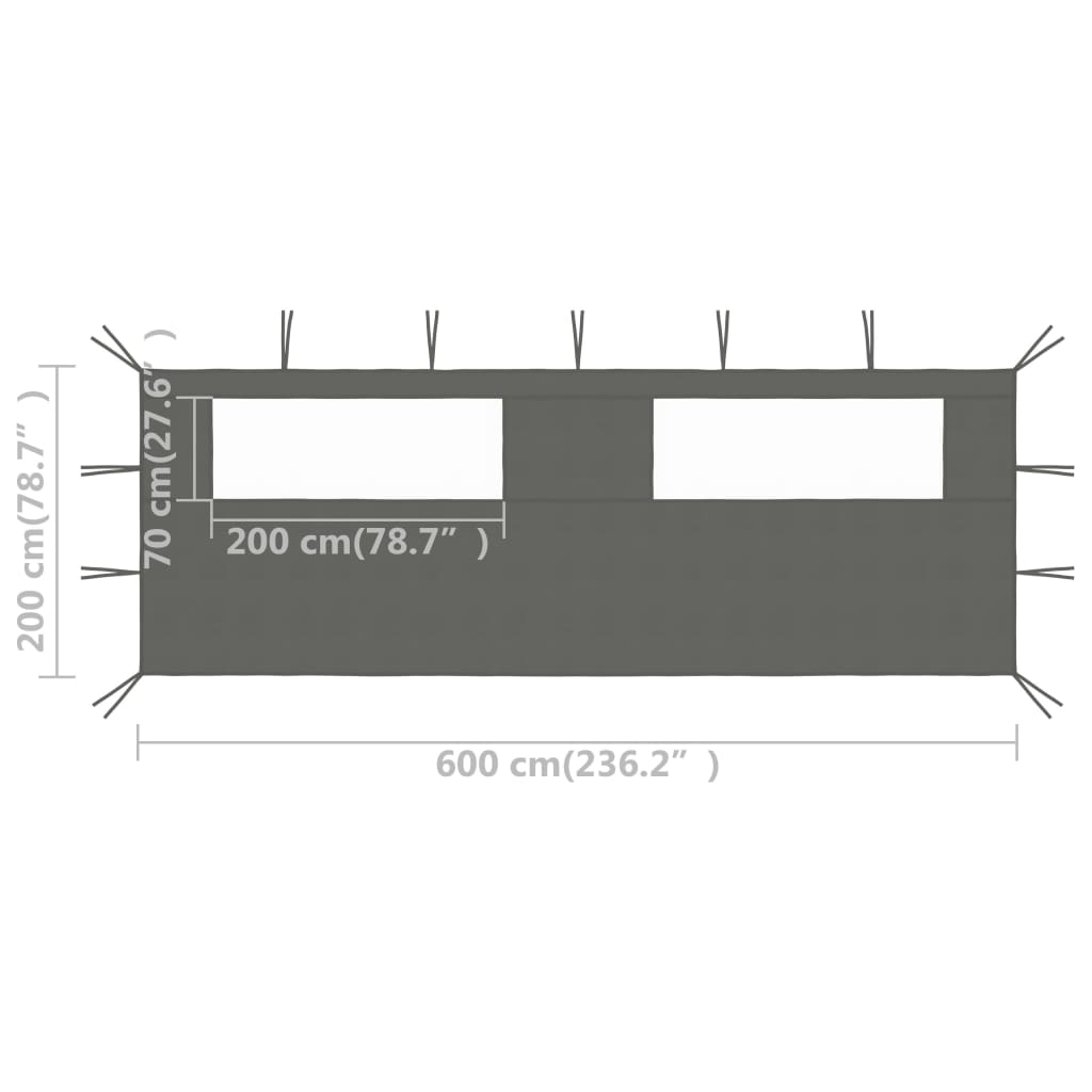 Pavillon-Seitenwand mit Fenstern 6x2 m Anthrazit