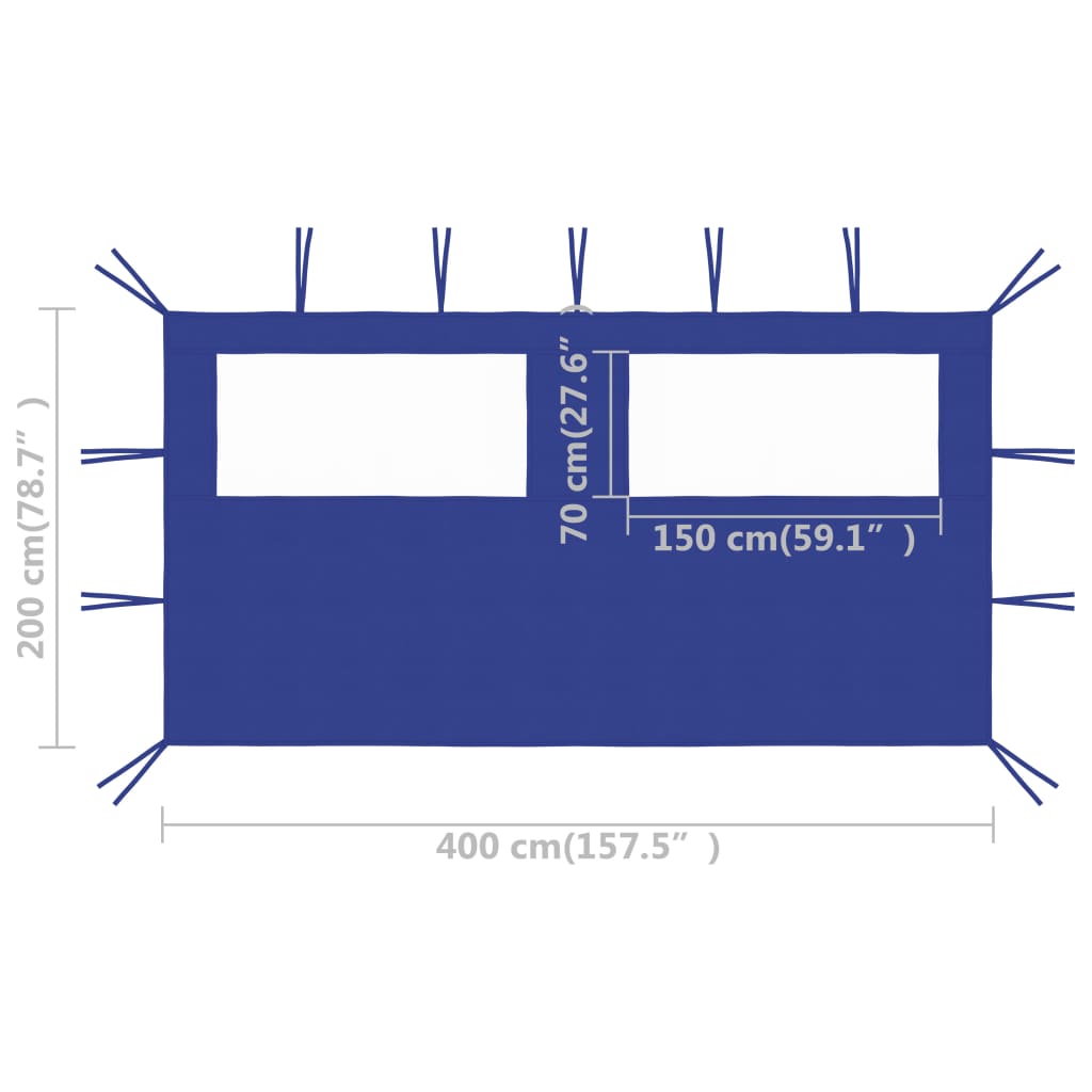 Pavillon-Seitenwand mit Fenstern 4x2 m Blau